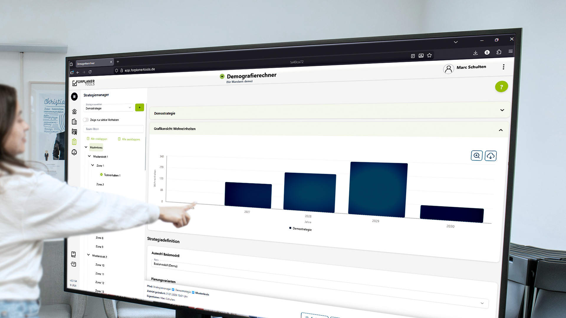 Screenshot des Tools DemografieRechner der zeigt wie Planungsstrategien schnell und einfach entwickeln werden.