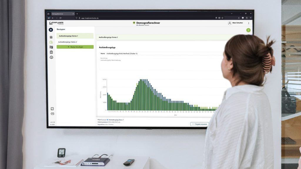 Screenshot des Tools DemografieRechner der zeigt wie Haushaltsstruckturen und Bautypen abgebildet werden.