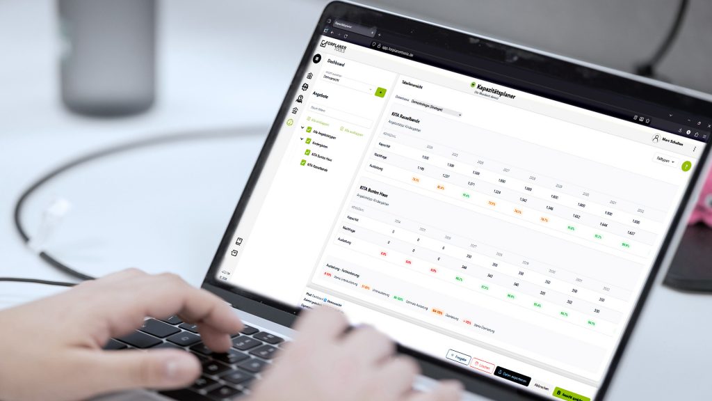 Screenshot des Tools KapazitätsPlaner der zeigt wie Ergebnisse einfach und schnell ausgegeben werden.