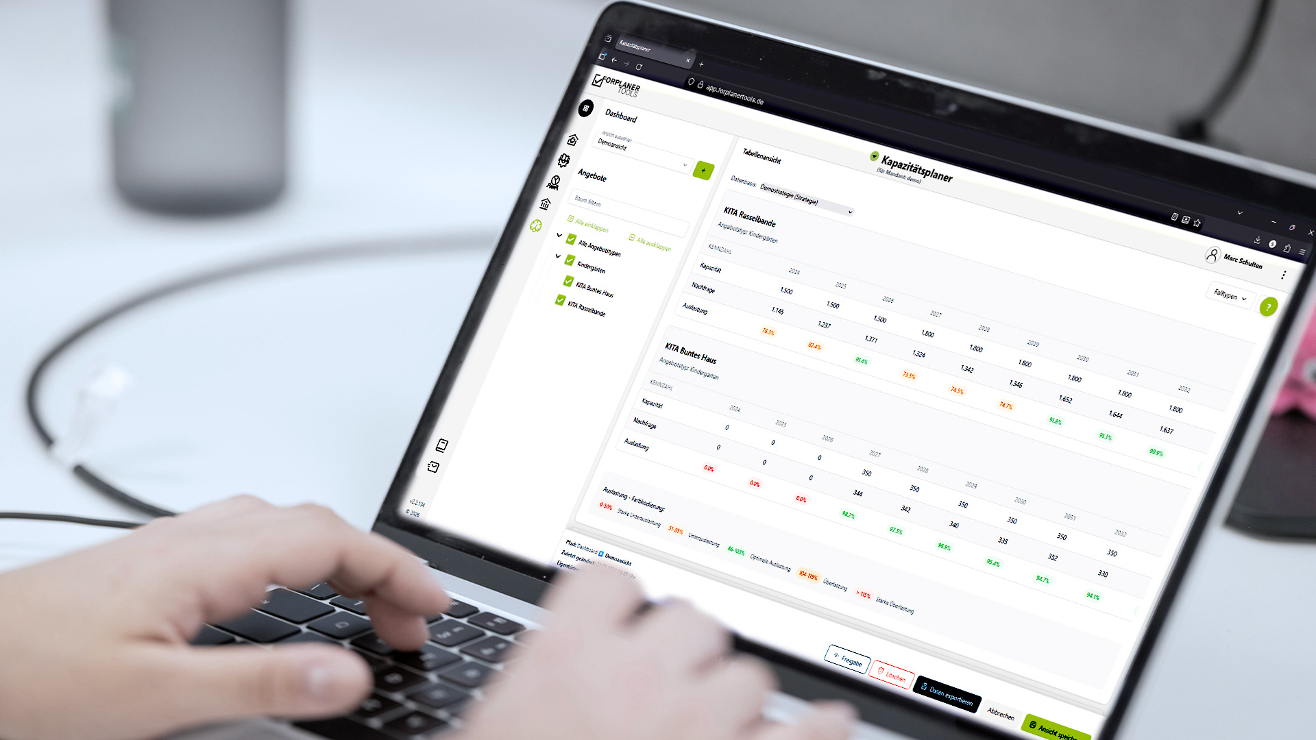 Screenshot des Tools KapazitätsPlaner der zeigt wie Ergebnisse einfach und schnell ausgegeben werden.